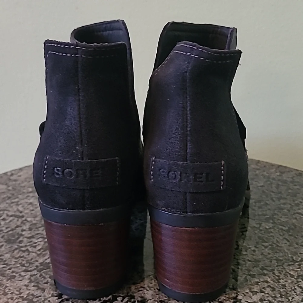 Sorel Cate Cut-out Black Full-grain Leather Bootie Ankle Boots Wmn 6 Casual